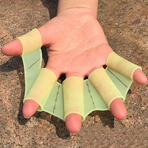 Iusun Hand Swimming Fins Palm Finger Training Aqua Fitness Swim Webbed Gloves Aquatic Short Palm Hand Paddle Water Resistance Swimming Equipment (Green, L)