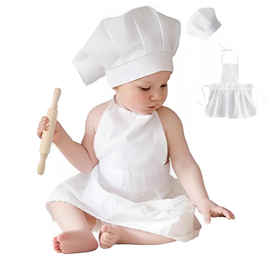 Nicoone Newborn Baby Chef Costume Photography Photos Prop Hat + Apron Outfit,Baby Chef Costume Set for Boys Girls Photography Props (Girls 0-6 Months)