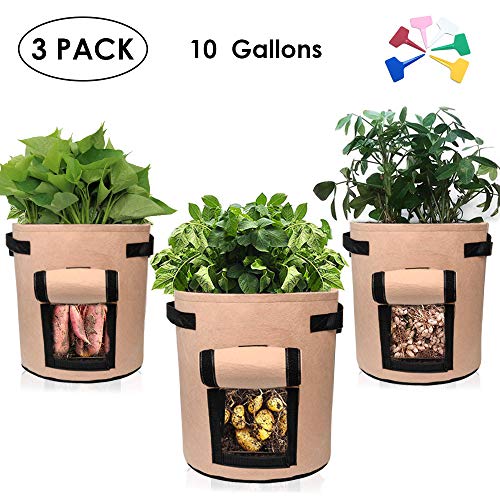 Potato Grow Bags 3 Pack 10 Gallon Garden Planting Bag Breathable Nonwoven Velcro Window Design Planter Bag
