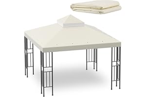 GENERIC Sumfaller 10x10 FT Gazebo Replacement Canopy Top Cover Double Tiered Canopy Top Cover for Patio Garden Outdoor BBQ Roof Cover Grill Shelter (Beige)
