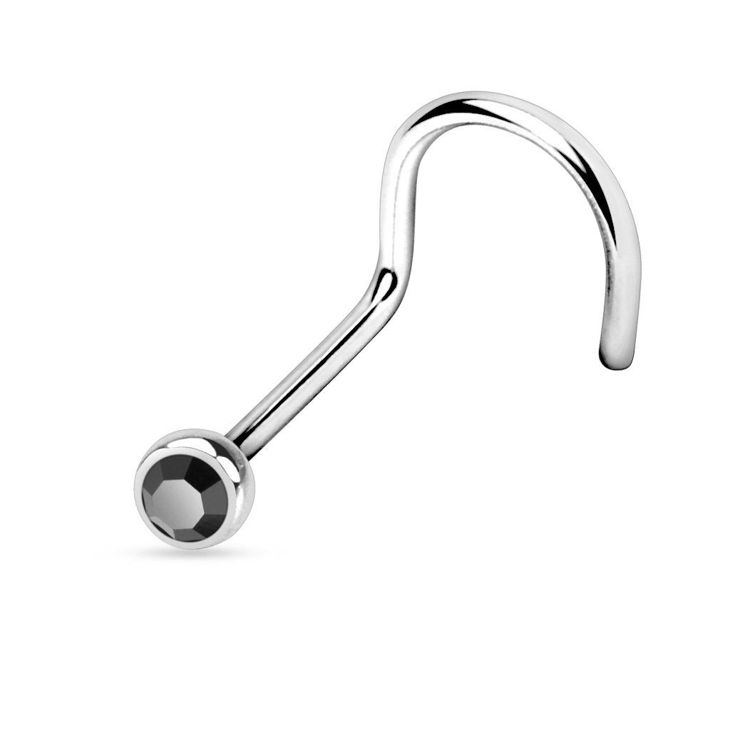 PiercedOff 316L Surgical Steel Nose Screw with Purple CZ Gem - Thickness 18GA (1mm) / Length 6mm / Gem Size 2.5mm