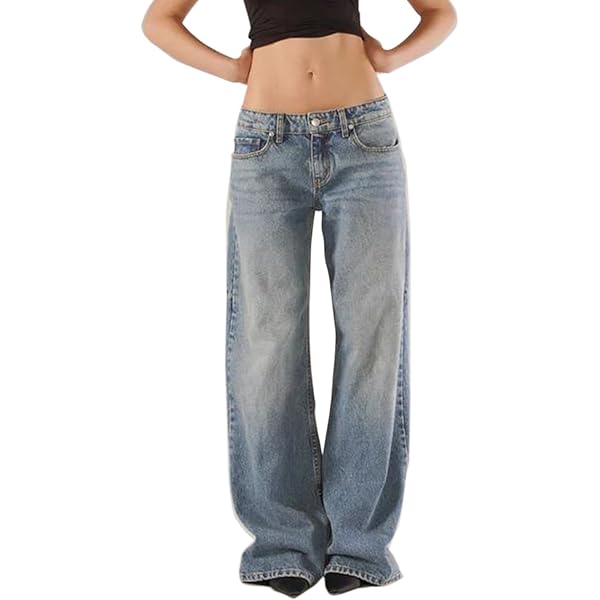 Vintage Washed Jeans for Women Casual Wide Leg Pants High