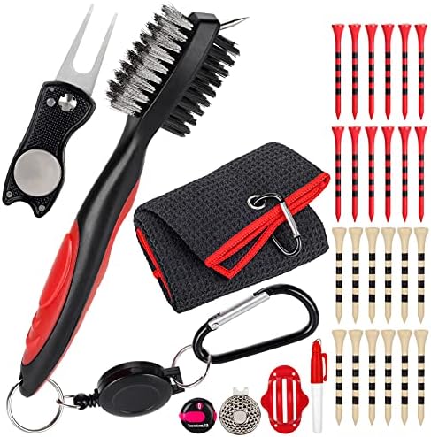 Hutigertech Golf Accessories Set 9 in 1 with Golf Towel | Golf Club Brush | Foldable Divot Repair Tool | Golf Ball Marker and Golf Tees | Complete Golf Gift for Men Women Hutigertech Golf Accessories Set 9 in 1 with Golf Towel | Golf Club Brush | Foldable Divot Repair Tool | Golf Ball Marker and Golf Tees | Complete Golf Gift for Men Women