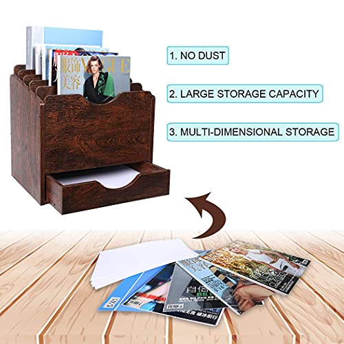 PAG Wood Desktop File Holder Organizer Mail Sorter with Drawer, for