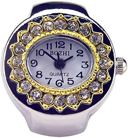 Womens Rose Gold Silver Crystal Quartz Finger Ring Watch with Gift Box