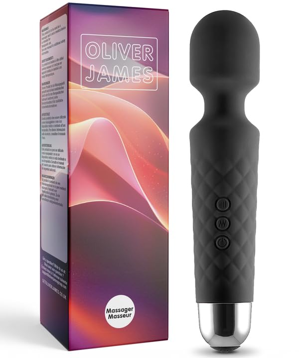 Oliver James Wand Vibrator - 20 Vibration Modes & 8 Speeds, Vibrator Wand Massager for Clitoris Stimulation, Adult Sex Toys for Men & Women, Wireless Vibrators & Water-Resistant Adult Toy (Black)
