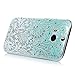 HTC One M8 Case,HTC M8 Case - Mavis's Diary 3D Handmade Bling Crystal Shiny Rhinestone Diamonds Special Hollow Floral Green Gradient Pattern Clear Case Hard PC Cover