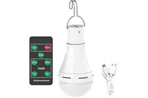 LOTOFIT USB Rechargeable Light Bulb with Remote Timer, 4 Light Modes, Portable Emergency Light Bulb Hanging LED Tent Light Bulb for Camping Home Power Failure