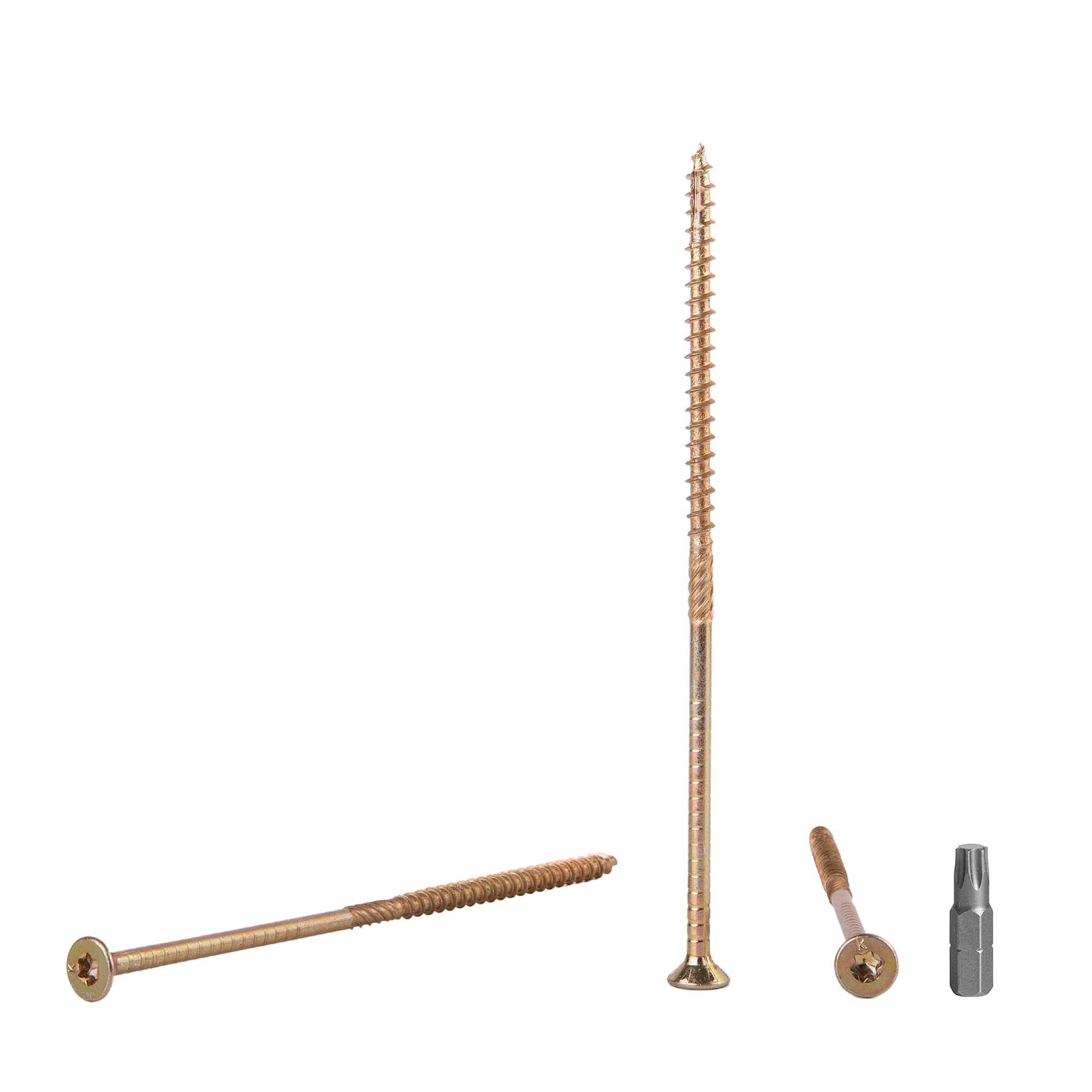 (Pack of 20 pcs) Yellow Zinc Plated Steel 6.0 x 140 mm Wood Screws, Torx Head, Type 17, Countersunk Head, Chipboard Screws (20, 6.0 x 140 mm)