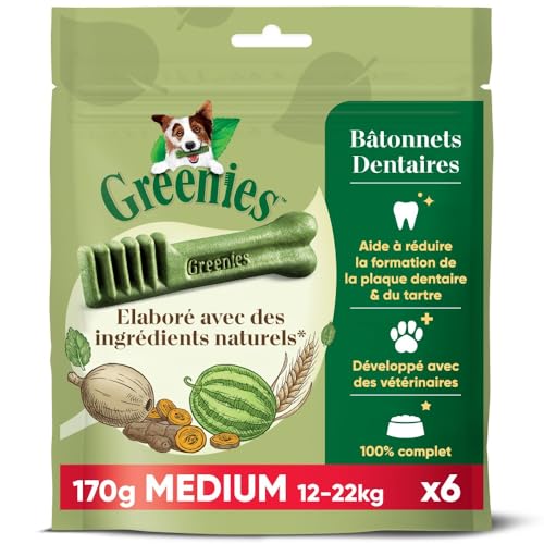 GREENIES Original Medium – Friandises à Mâcher pour Chien Moyen – 6 Sticks pour Une Bonne Hygiène Bucco-Dentaire – 170g