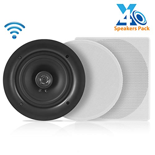 Pyle 10″ 4 Bluetooth Flush Mount In-wall In-ceiling 2-Way Speaker System Quick Connections Changeable Round/Square Grill Polypropylene Cone & Tweeter Stereo Sound 4 Ch Amplifier 300 Watt (PDICBT2106)