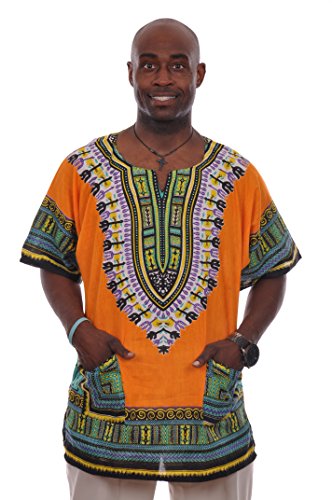 Orange African Print Dashiki Shirt