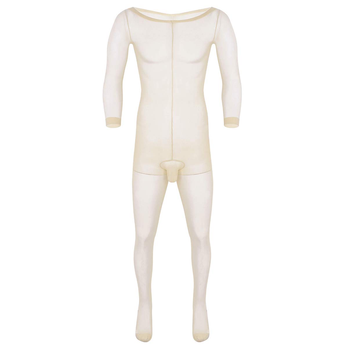 Alvivi Men's Sheer Bodystocking Full Body Long Sleeves Closed Penis Sheath Pantyhose Nude One Size
