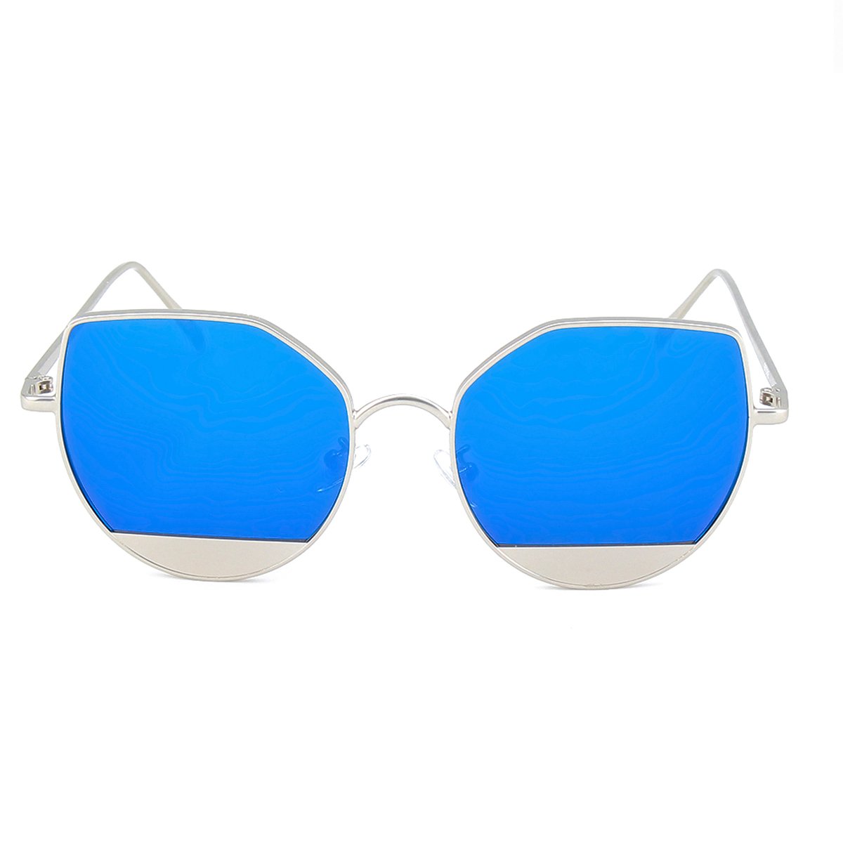 WISH CLUB Cat Eye Sunglasses Coating Mirrored Flat Lenses Fashion Metal Frame Women UV 400 (Blue)