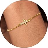 Bolinailo Cross Bracelet 18K Gold Plated Cross Bracelet for Women Dainty Adjustable Link Chain Layered Bracelets Christian Jewelry Gifts for Women