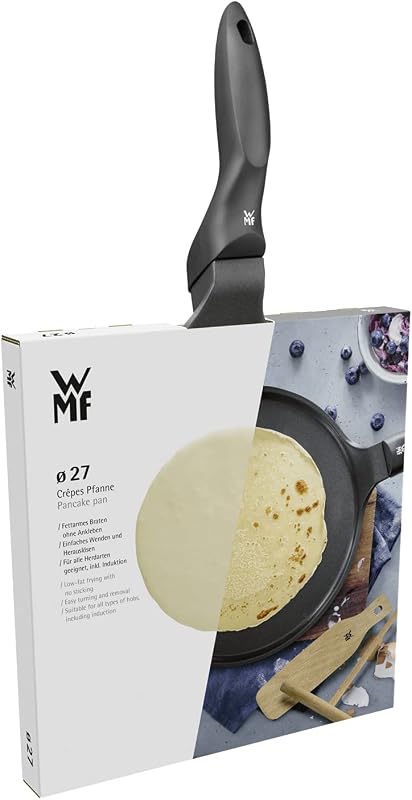 Devil Crepe Pfanne Induktion 27 cm, Crepes Pfanne, Pfannkuchenpfanne mit Teigverteiler und Holzschaufel, Aluguss beschichtet