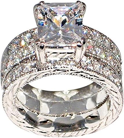 Regal 3.9 Ct Emerald-Shape Milgrain Cubic Zirconia Cz Bridal Engagement Wedding Ring Set (Center Stone is 3 Cts)