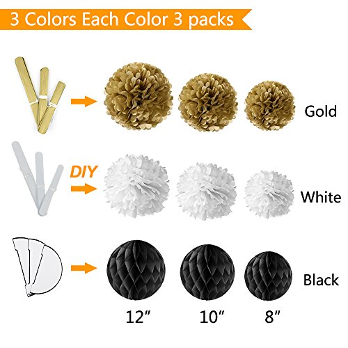SIMPZIA 86 pcs Black and Gold Party Decorations Kit Birthday Party Supplies for Adults 25th, 30th, 40th, 50th, 55th, 60th, 70th & Other Occasions Like Wedding,Anniversary,Engagement,Baby Shower(DIY)