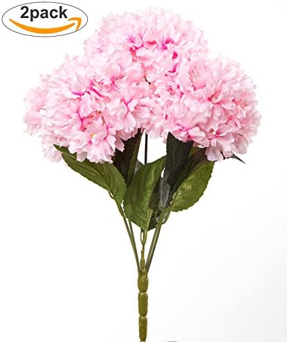 Budding Joy 2pcs Artificial Silk Hydrangea Bouquet 5 Heads Fake Flowers Arrangement Home Wedding decor (Pink)