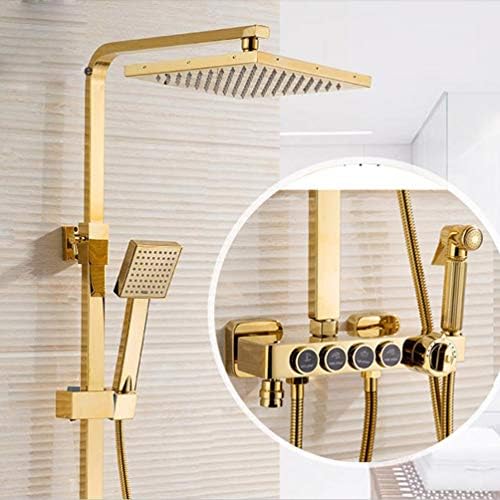HQLCX Mosquito killer Thermostatic Golden Shower Faucet Set Wall Mounted Temperature Control Shower Mixers with Hand Shower Bidet Sprayer Head