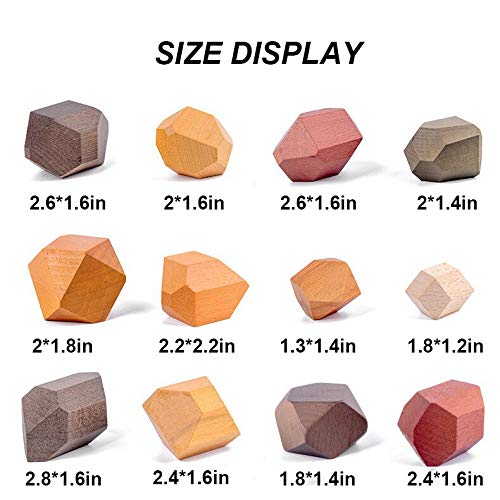 Natural Wooden Blocks Colored Wooden Stones Stacking Game Educational Puzzle Preschool Toy (Large Size (12PCS))