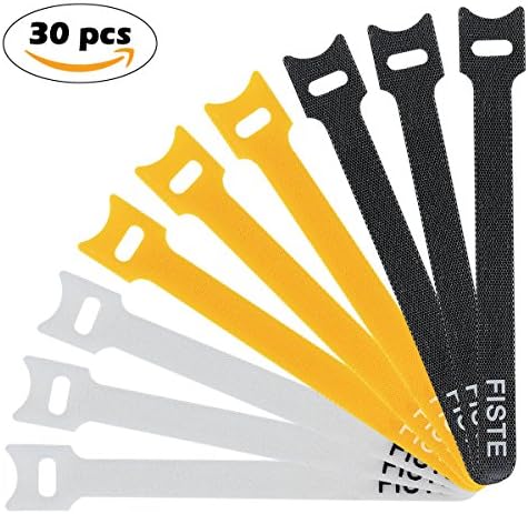 FISTE Reusable Fastening Cable Ties 30pcs Wire Organizer Cord Cable Management Heavy Duty 0.5x6 Inch - Black,White,Yellow