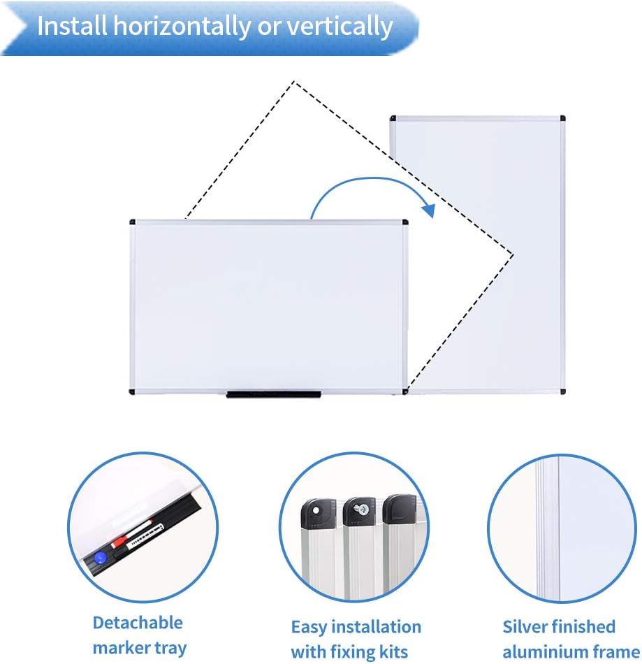 VIZ-PRO Magnetic Whiteboard 120 x 60 cm, Dry Erase White Board with Pen Tray, Silver Aluminium Frame - Image 4