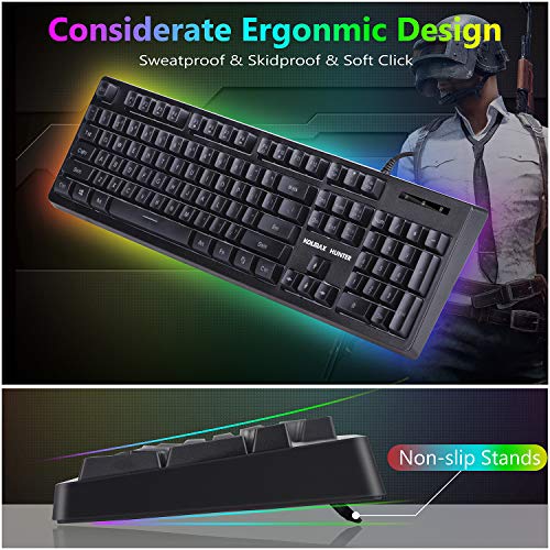 KOLMAX Gaming Keyboard,Rainbow LED Backlit Quiet Keyboard for Office