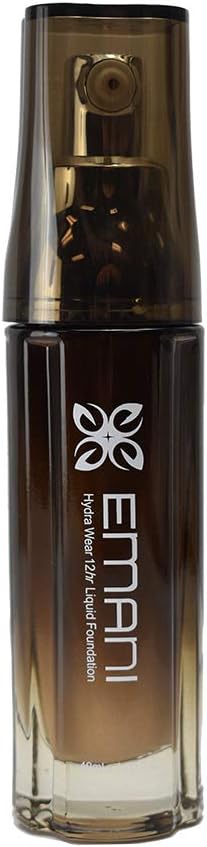Emani 12 Hr Hydrawear Liquid Foundation (1012 Light Medium, Golden Amber), vegan, natural