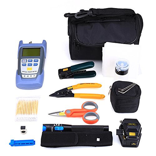 FTTH Fiber Optic Tool Kit 18 in 1 with Fiber Optical Power Meter and 1mW Visual Fault Locator and Cable Cutter Stripper Tool SKL-6C Fiber Cleave Multi-function Equipment Tool
