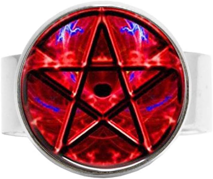 Red Personality Pentagram Witchcraft Ring Vintage Art Photo Jewelry