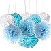 Wcaro Blue Happy Birthday Bunting Banner Birthday Party Decorations Tissue Paper Pom Poms Baby Blue Turquoise White Paper Flowers For Boy First Birthday Party Boy Baby Shower Decorations