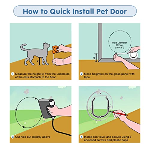 4-Way Flap Cat Door - Small Pet Door with Brush and Magnetic Control for Small Dogs, Puppy