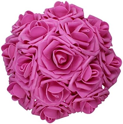 AnParty 50pcs Artificial Flower，Real Touch Artificial Foam Roses Decoration DIY for Wedding Bridesmaid Bridal Bouquet Centerpieces Party (50, Hot pink)