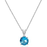 Desnuage 8mm Round Cubic Zirconia Sterling Silver Necklace Dainty Necklace Birthstone Jewelry Pendant Necklaces for Women