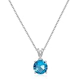 Aquamarine Sterling Silver Necklace Dainty Round