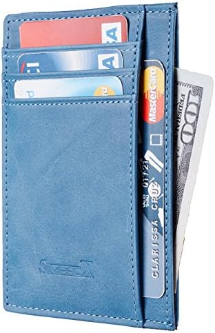 SimpacX Slim Wallet RFID Front Pocket Wallet Minimalist Secure Thin Credit Card Holder (vintage wax blue)
