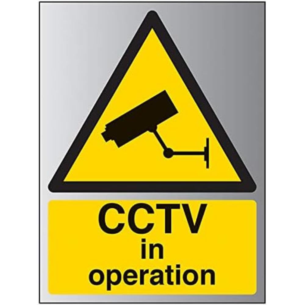 V Safety Warning General-CCTV In Operation Sign - 300mm x 400mm - 3mm Brushed Alu Comp