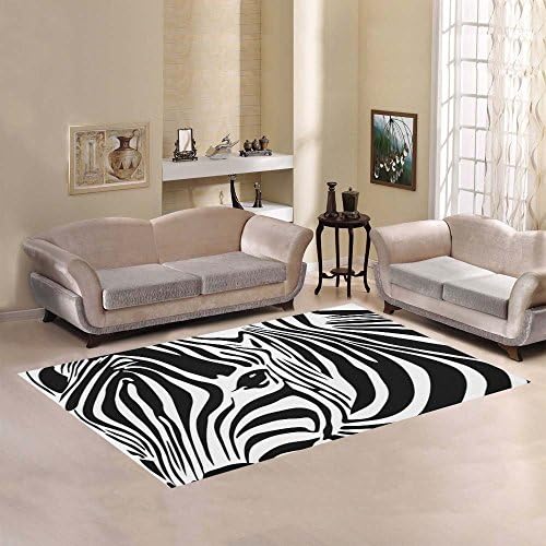 Custom Zebra Skin Print Area Rugs Carpet 7 x 5 Feet, Black and White Stripes Modern Carpet Floor Rugs Mat for Children Kids Home Living Dining Room Playroom Decoration