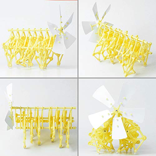 INTSUN Strandbeest Model Kit Wind Power Beast Standbeest Toy DIY Creative Turbine Wind Power Beast Mini Educational Walkable Strandbeest Birthday Gifts for Kids (Yellow)