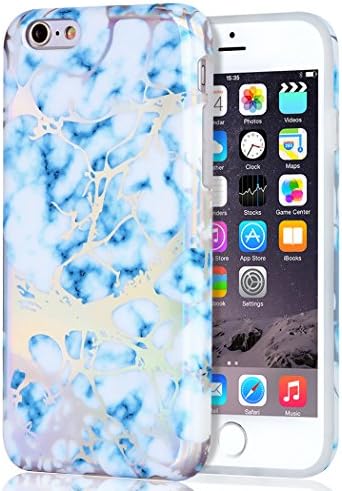 iPhone 6 6s Case, Gold Blue Marble Women Girls Best Protective Cute Clear Slim Shockproof Glossy TPU Soft Rubber Silicone Cover Phone Case for Apple iPhone 6/iPhone 6s