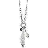JewelryWeb 925 Sterling Silver Rhodium Plated Feather and Cubic Zirconia With 1 In Extension Necklace 16 Inch 7.54mm Wide Pendant Necklace for Women