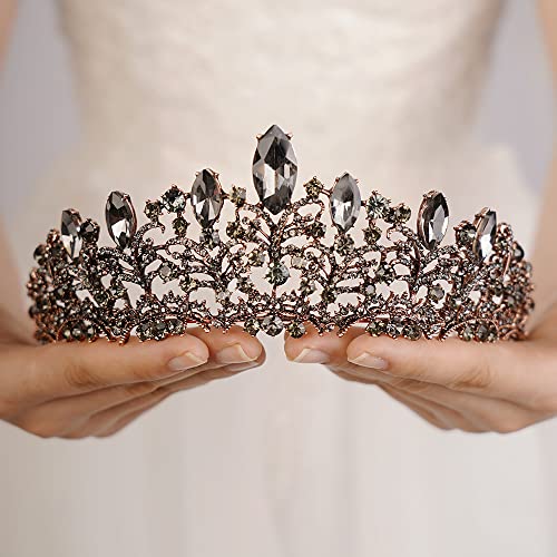 Wekicici Baroque Queen Crown Vintage Black Crystal Wedding  display picture 3