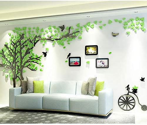 Asvert Sticker Mural Acrylique 3d Arbre Avec Oiseaux Pour Decoration De Maison Vert Gauche