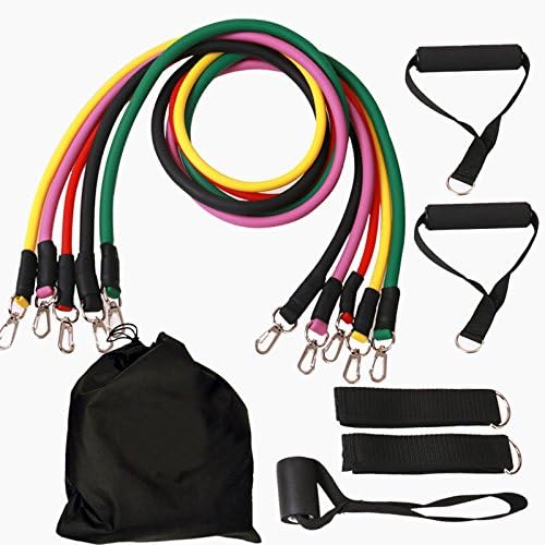 Resistance Bands - Premium Quality - Free Carry Case - For Weights Exercise, Fitness Workout - Anti Snap, Heavy Resistant Tension Tube Band Set comes with Door Anchor Attachment and Legs Ankle Straps