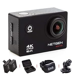 NETGEN Action Camera 16 MP 4k WiFi Ultra HD Waterproof with Full Pack Including Car Mount, Carry Bag, Control Watch, 2…