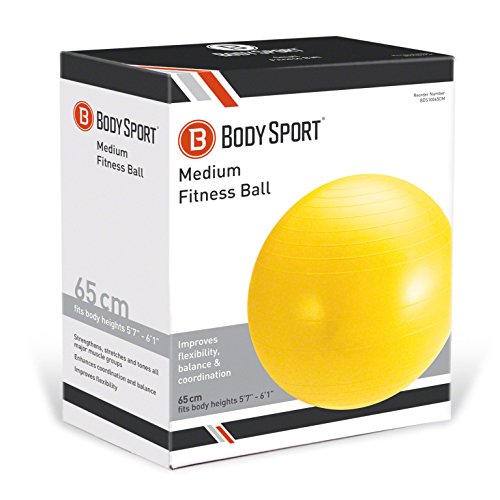 Exercise Ball With Pump (Yellow 65cm) - by BodySport - Strengthen Your Core for Great Abs - Tone - Yoga - Fitness - Stability - Pilates - Free Exercise Guide Included - Thumbnail 2
