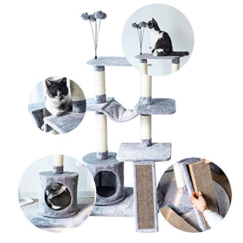 Catry, Cat Tree with Buildin Scratching Pad for Kittens, Brown