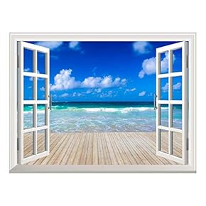 Removable Wall Sticker/Wall Mural - Tropical Sea Under The Blue Sky | Creative Window View Home Decor/Wall Decor - 24"x32"