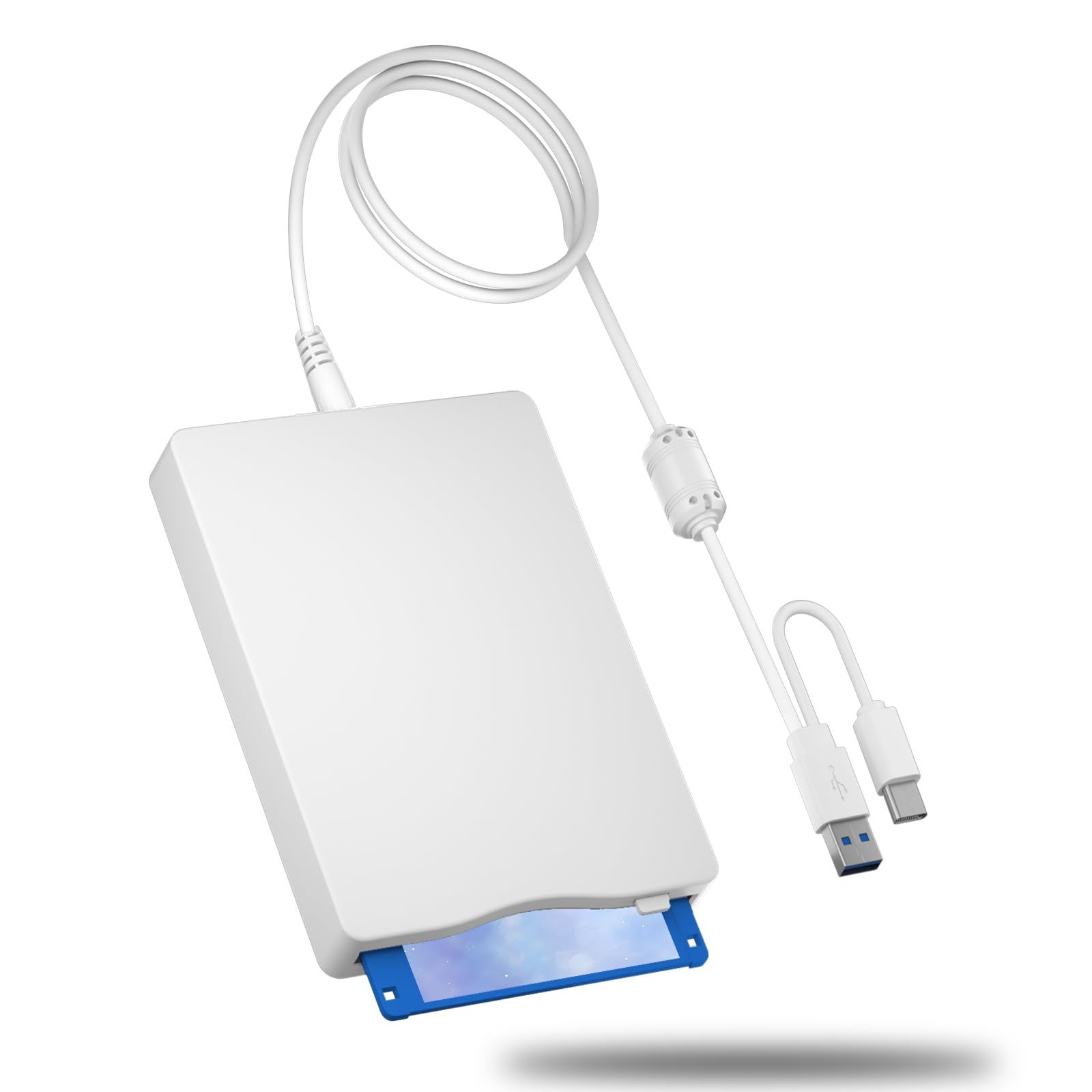 Photo 1 of USB Floppy Drive, 3.5" External USB & Type-C Floppy Disc Reader, External Floppy Disk Drive Portable 1.44 MB Plug and Play FDD for PC Windows XP 7 8 10 11(White)